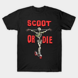 SCOOT OR DIE Sk8er Skeleton Parody Meme Oliver Scootboarder T-Shirt